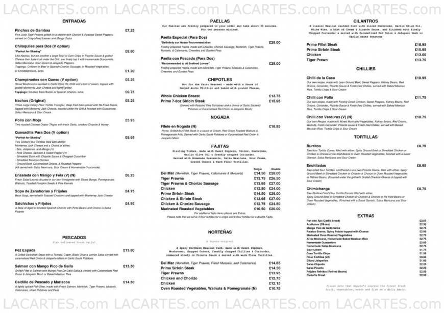  Pricelists of Zapatas Mexican Restaurants 1-3 Union Square, The Pantiles - Photo 1 of 8