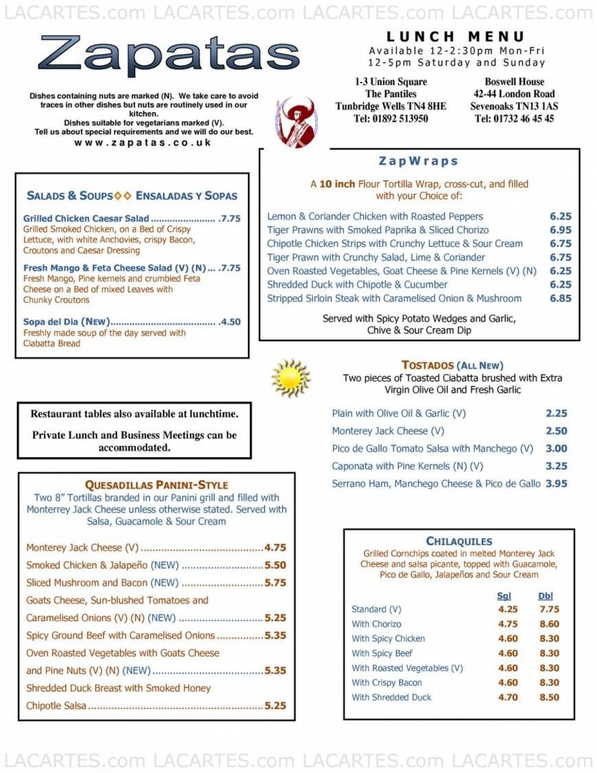  Pricelists of Zapatas Mexican Restaurants 1-3 Union Square, The Pantiles - Photo 3 of 8