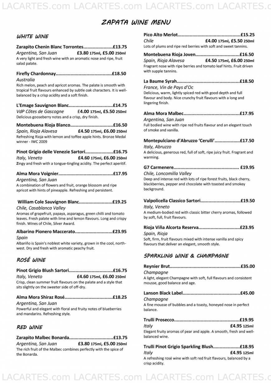  Pricelists of Zapatas Mexican Restaurants 1-3 Union Square, The Pantiles - Photo 6 of 8