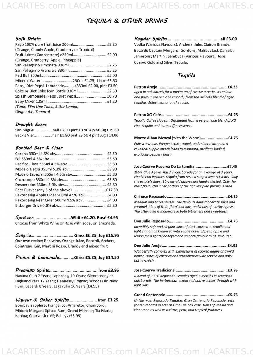  Pricelists of Zapatas Mexican Restaurants 1-3 Union Square, The Pantiles - Photo 7 of 8