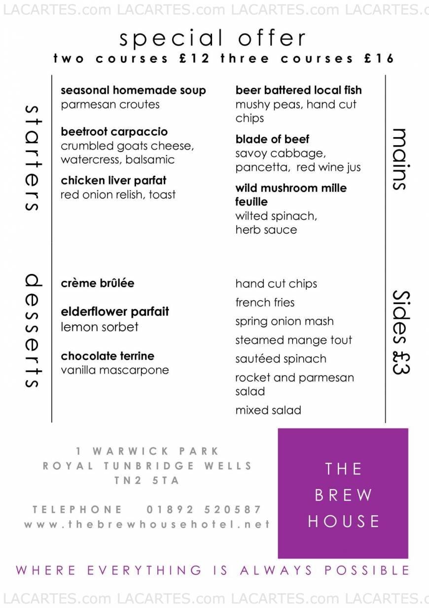  Pricelists of THE BREW HOUSE HOTEL 1 WARWICK PARK ROYAL - Photo 2 of 17