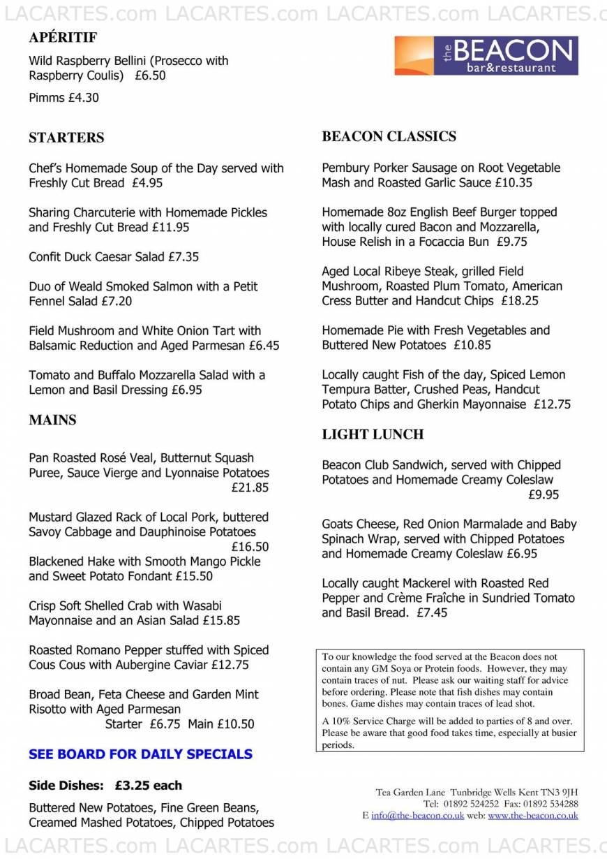  Pricelists of The Beacon Bar Restaurant - Tunbridge Wells Tea Garden Lane - Photo 2 of 4