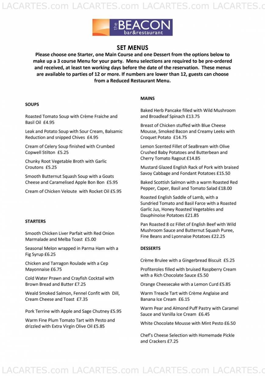  Pricelists of The Beacon Bar Restaurant - Tunbridge Wells Tea Garden Lane - Photo 3 of 4