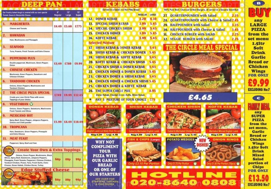 Pricelists of The Circle Pizza Takeaway & Delivery 406 Green Wrythe Lane - Photo 1 of 2