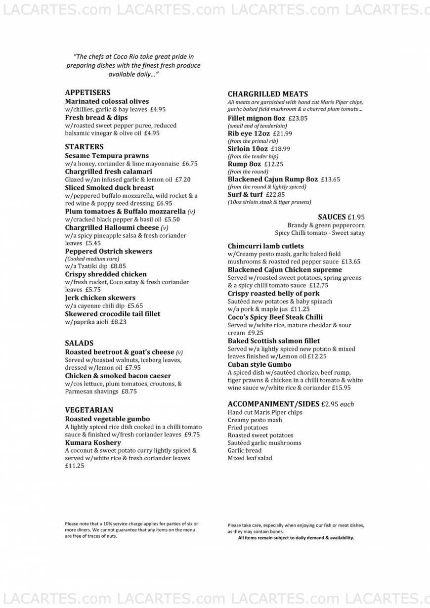  Pricelists of Coco Rio Bar and Restaurant - Southampton 18a Upper Banister Street - Photo 1 of 3