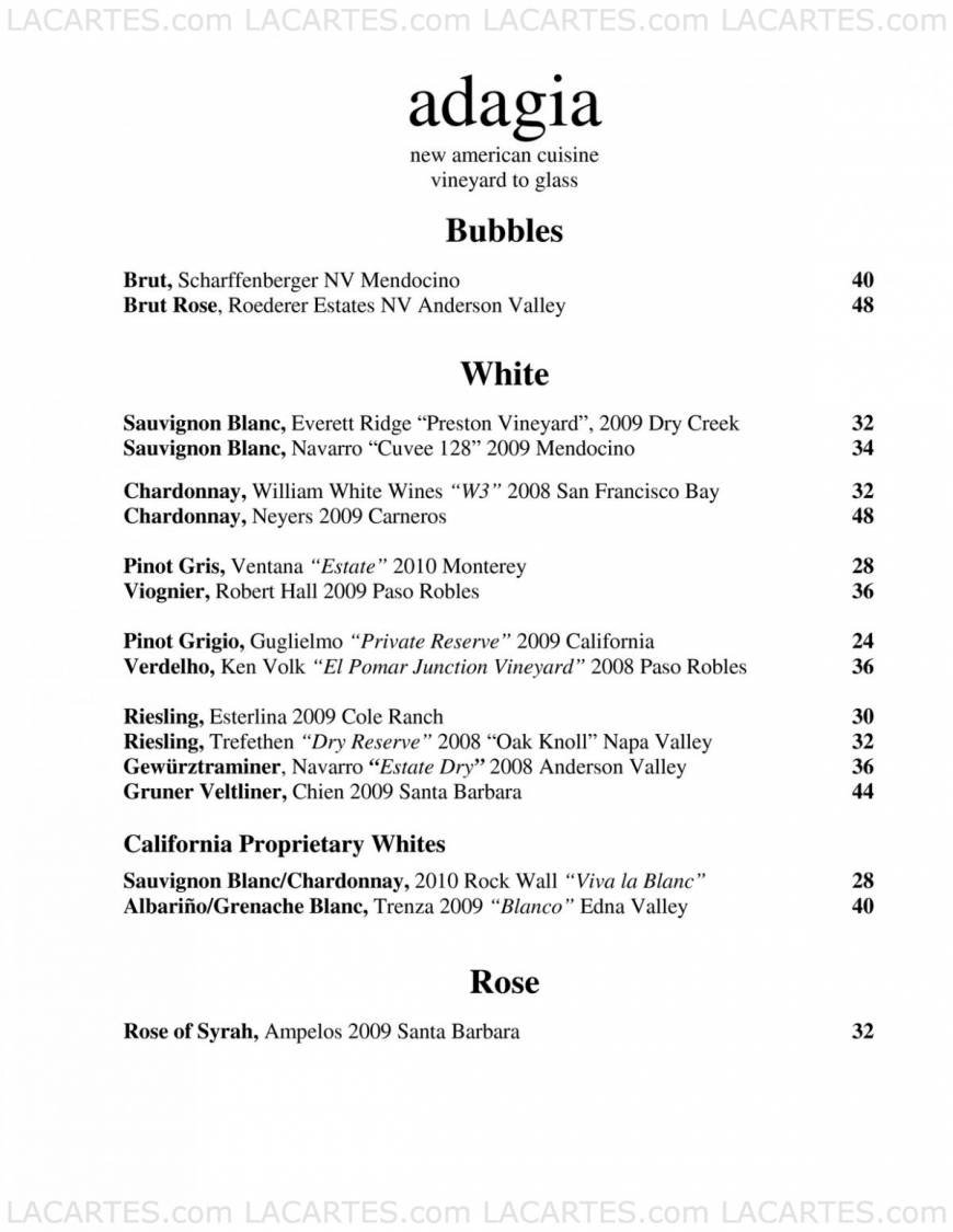  Pricelists of Adagia Restaurant 2700 Bancroft Way - Photo 1 of 7