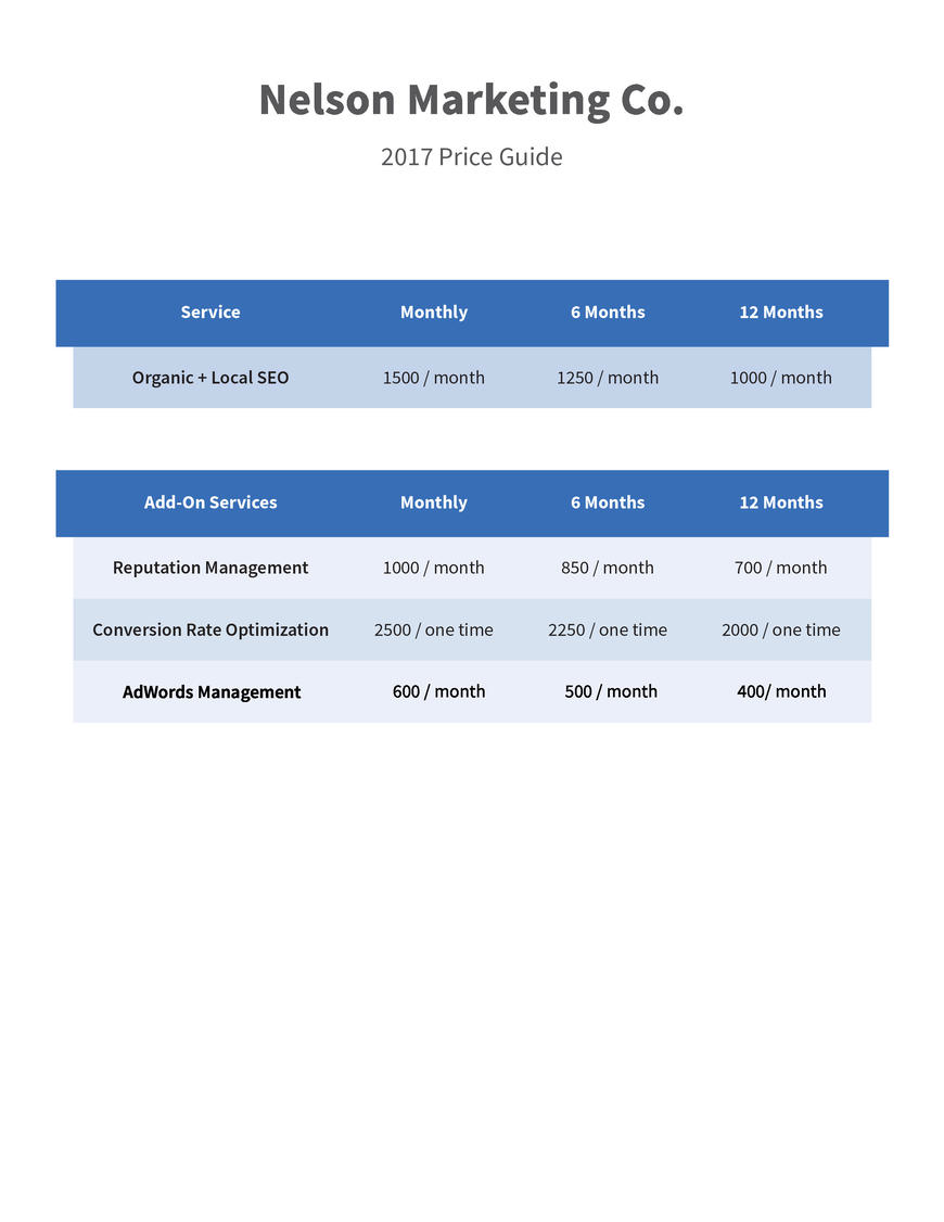  Pricelists of Nelson Marketing 105 south main street - Photo 1 of 1