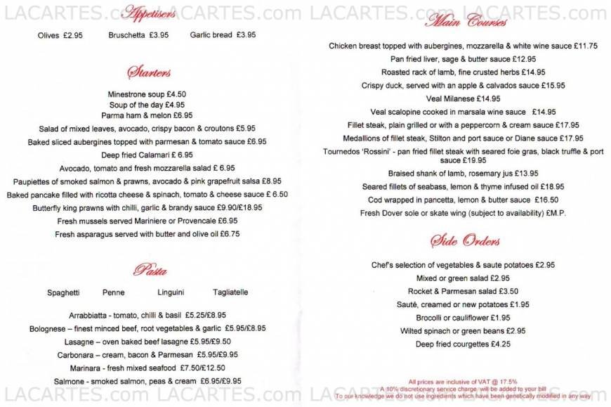  Pricelists of Villa Medici Italian Restaurant 30 Nork Way - Photo 1 of 2