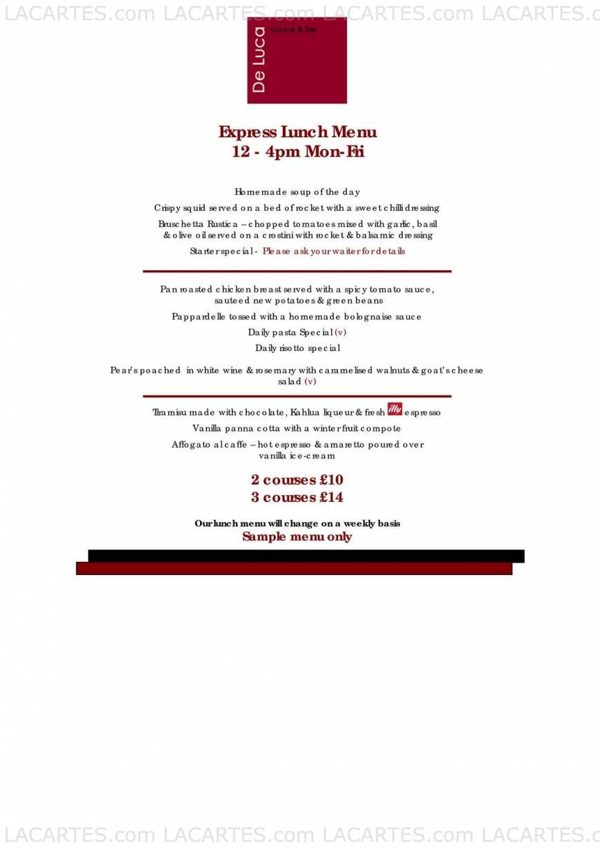  Pricelists of De Luca Cucina & Bar 83 Regent Street  - Photo 3 of 12