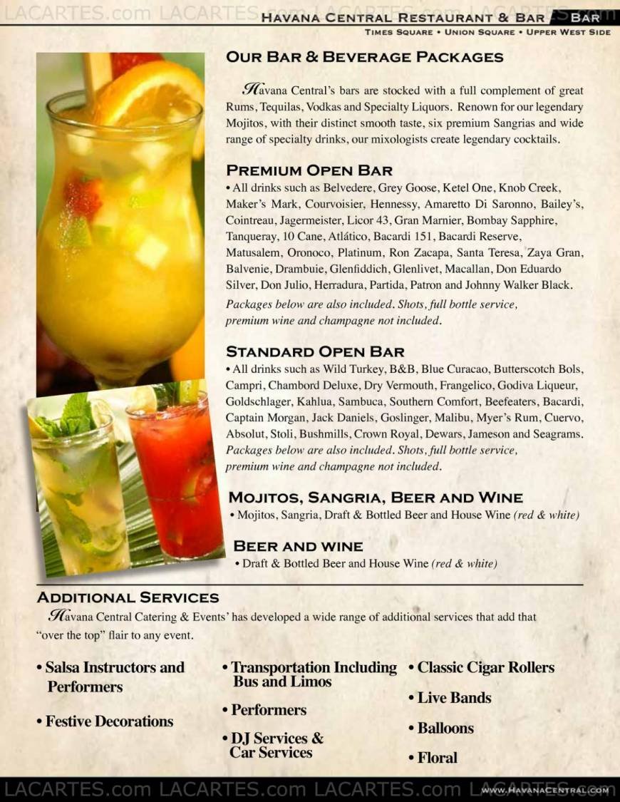  Pricelists of Havana Central Bar and Restaurant 2911 Broadway (Between 113th & 114th St) - Photo 7 of 14