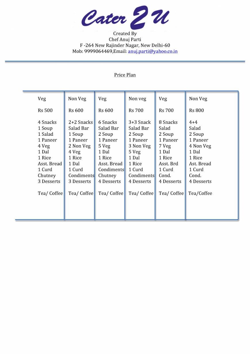  Pricelists of Cater 2 u A112, Lajpat Nagar 1 - Photo 1 of 1