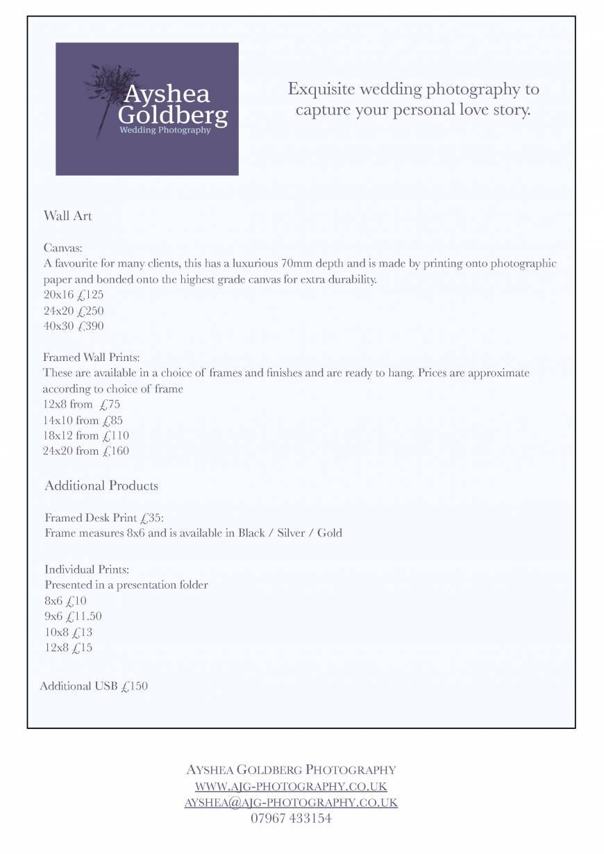  Pricelists of Ayshea Goldberg Photography 36 dorothy sayers drive - Photo 1 of 2
