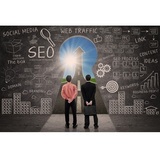 Business partners and SEO doodle on blackboard with success road view, Clickthrough SEO Auckland, Auckland