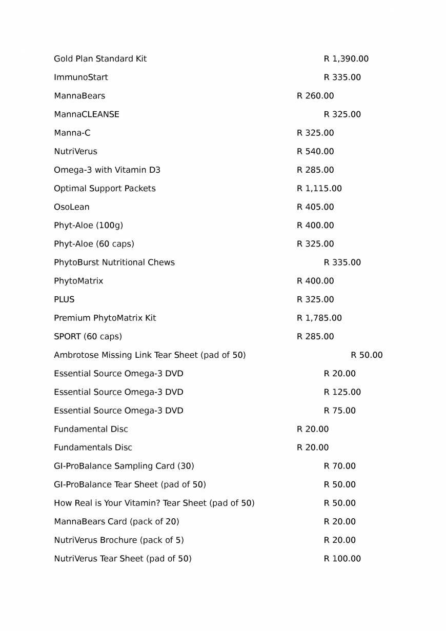  Pricelists of MANNATECH - The Gift of Wellness and Business Opportunity - www.mannapages.com/heinrichhaasbroek 2Van Eeden Avenue, Risiville - Photo 2 of 3
