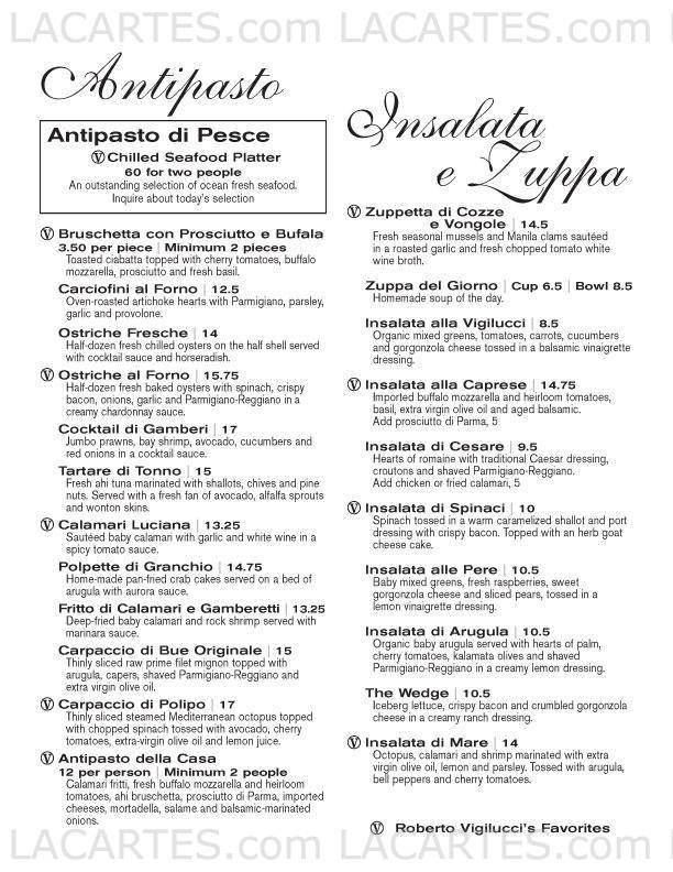  Pricelists of Vigilucciâ??s Ristorante 909 Prospect St. | Suite 290 - Photo 2 of 7