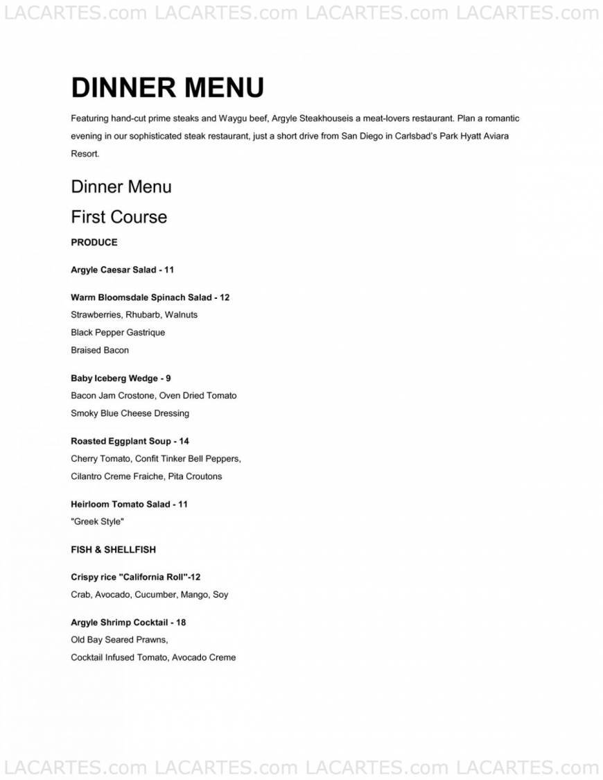  Pricelists of Argyle Steakhouse 7447 Batiquitos Drive - Photo 14 of 19