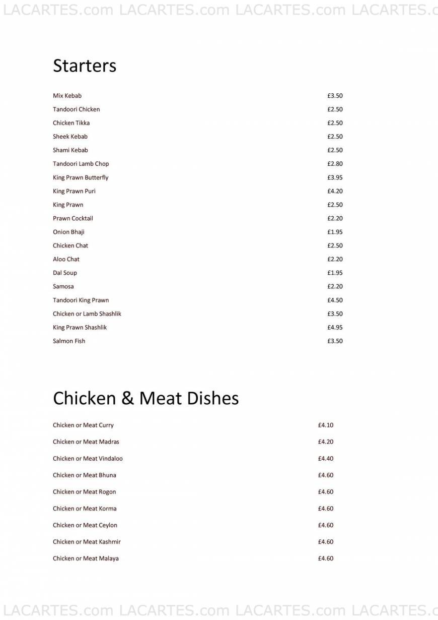  Pricelists of The Taj Indian Restaurant 10 Carlton Parade, Off Cray Avenue - Photo 1 of 6