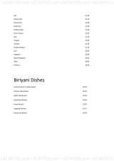Menus & Prices, The Taj Indian Restaurant, Orpington