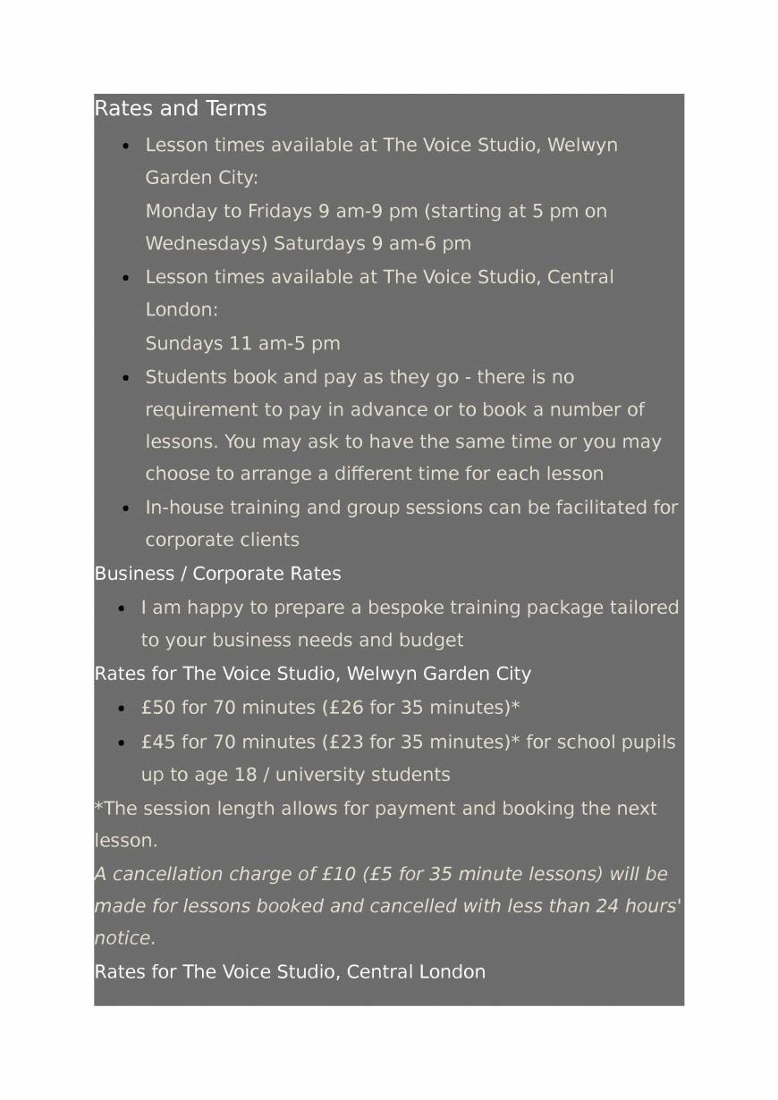  Pricelists of The Voice Studio Longcroft Green - Photo 1 of 2