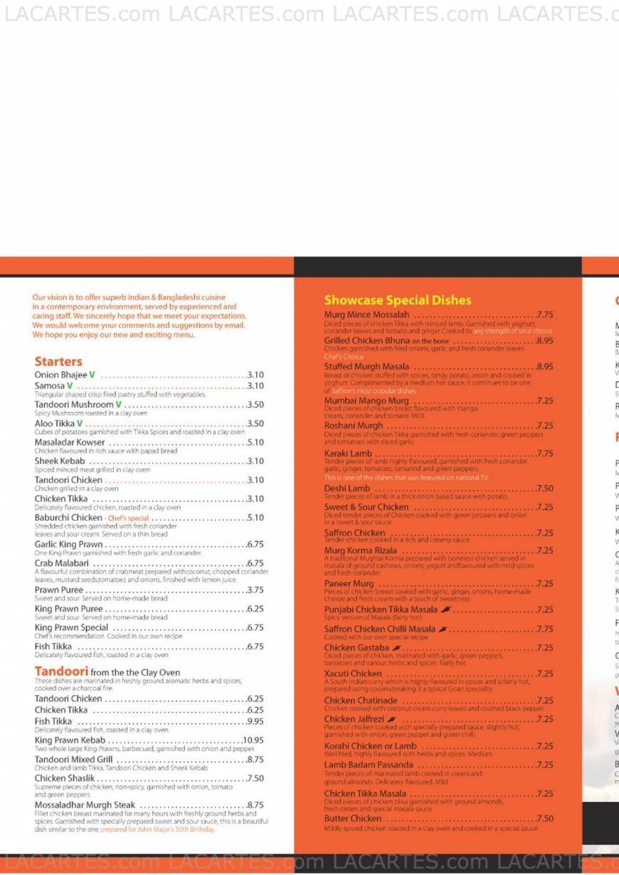  Pricelists of Saffron Indian Restaurant 41 Windsor Drive - Photo 2 of 2