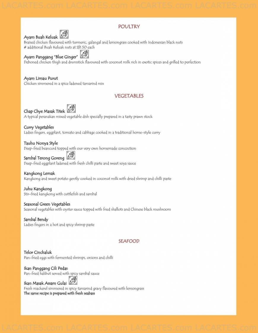  Pricelists of The Blue Ginger Restaurant 97 Tanjong Pagar Road - Photo 2 of 4