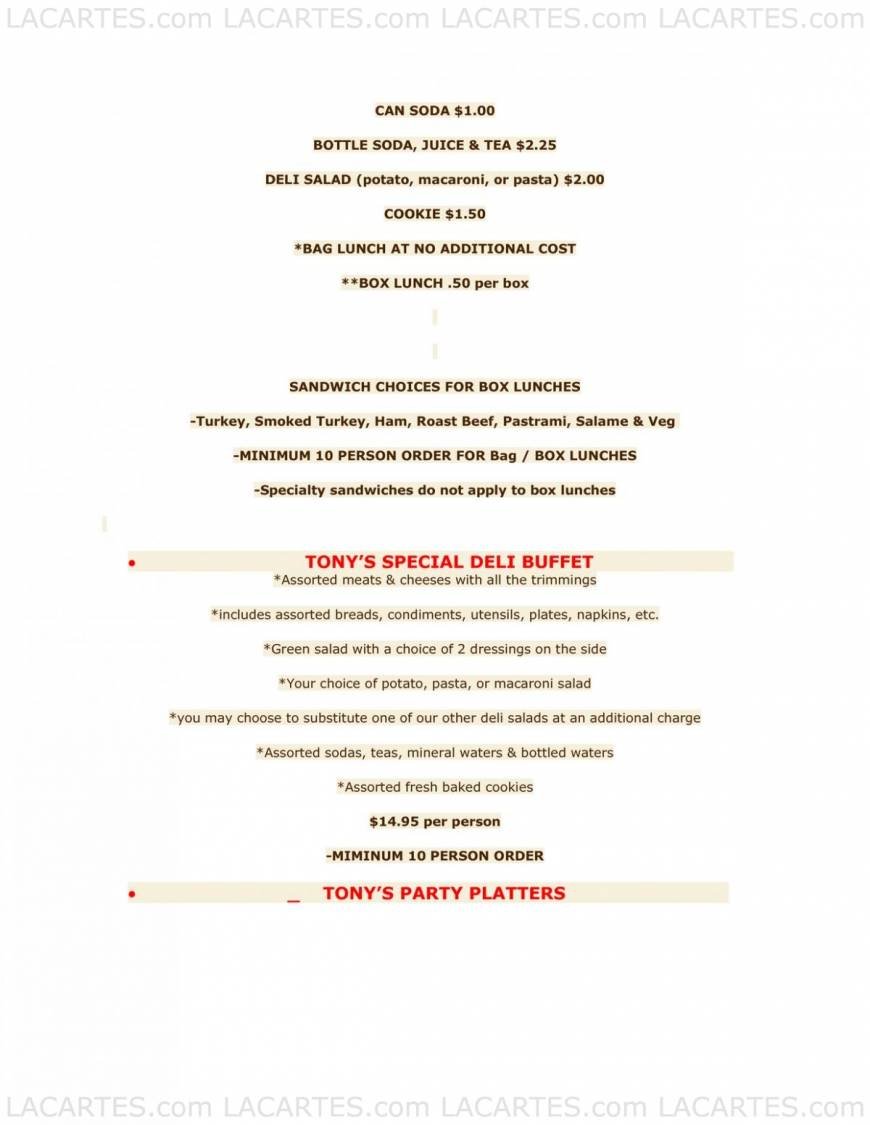  Pricelists of Tony's Delicatessen & Catering 1131 J Street - Photo 8 of 8