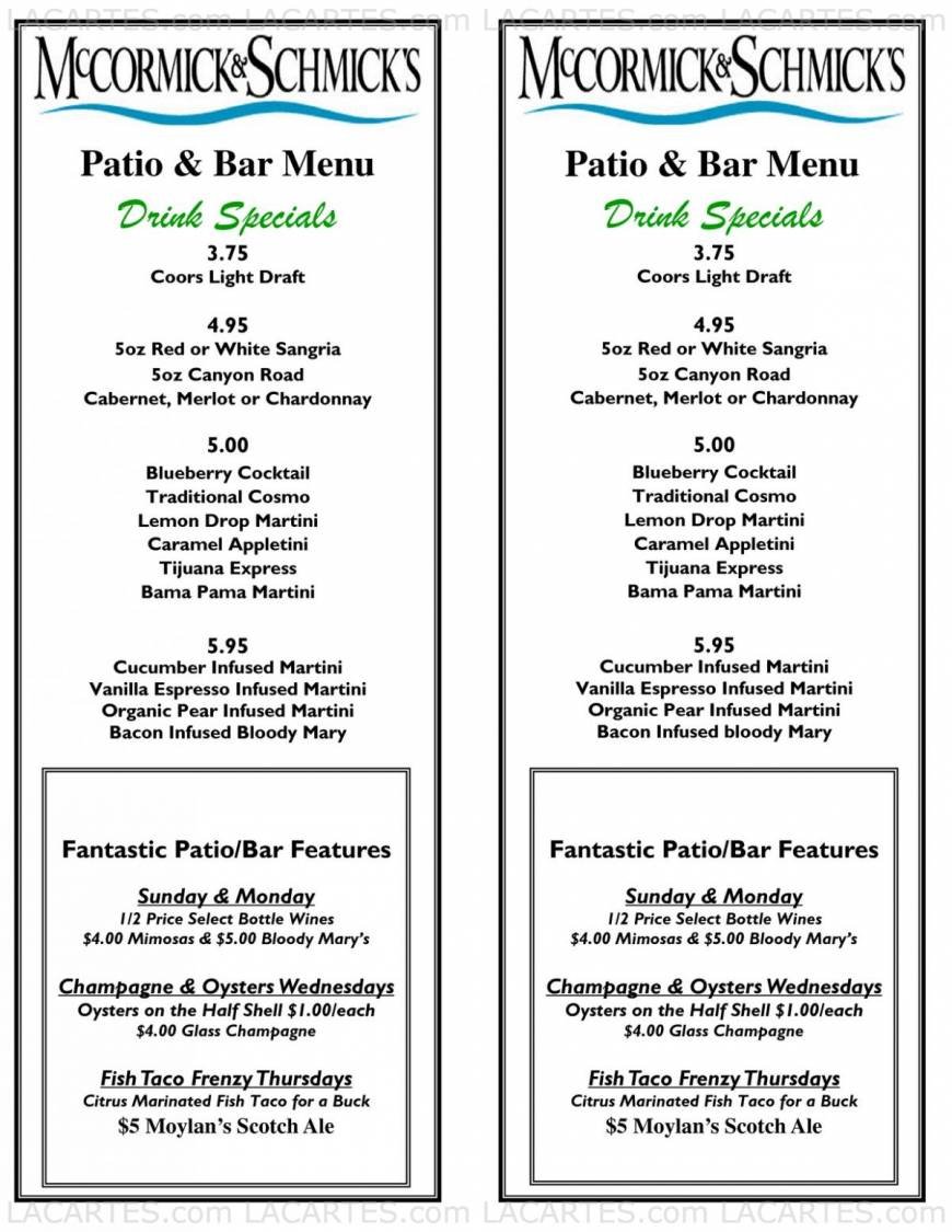  Pricelists of MCCORMICK & SCHMICK'S SEAFOOD RESTAURANT 719 Shades Creek Pkwy. - Photo 5 of 7