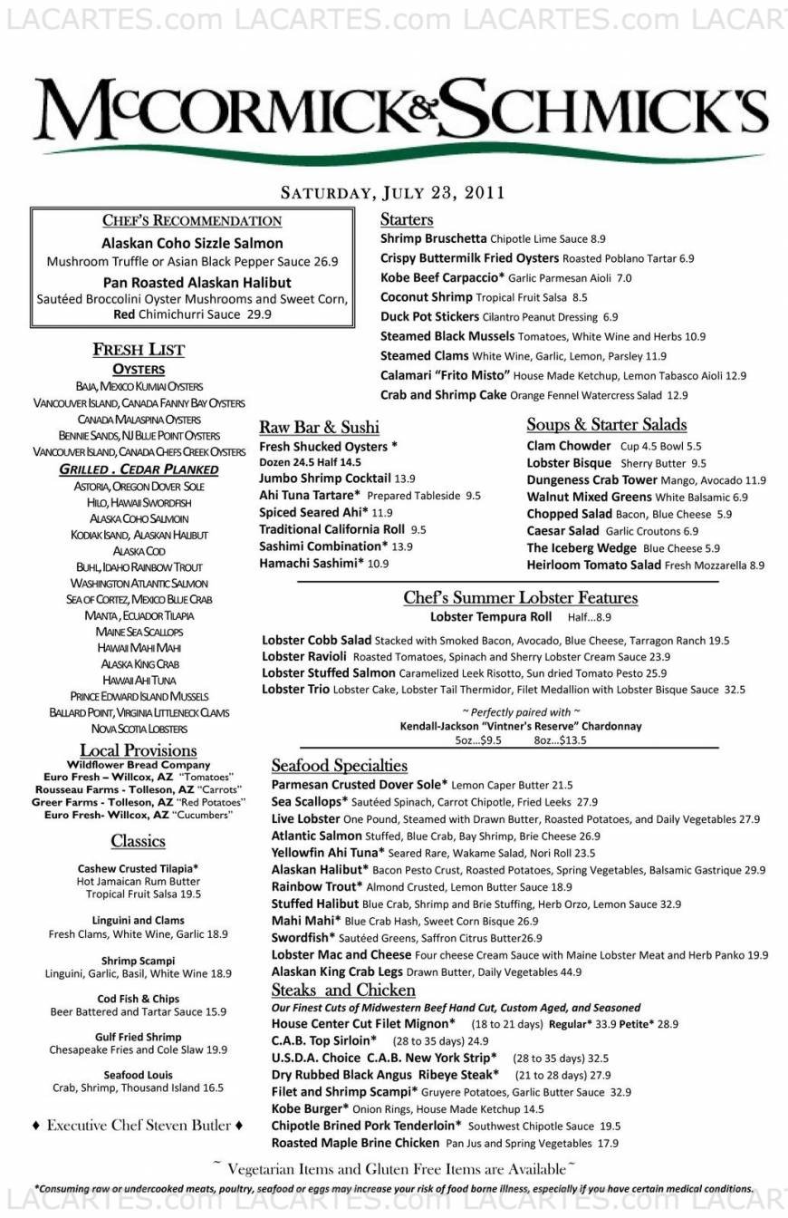  Pricelists of McCormick & Schmick's Seafood Restaurant  Phoenix 2575 E. Camelback Rd - Photo 2 of 4