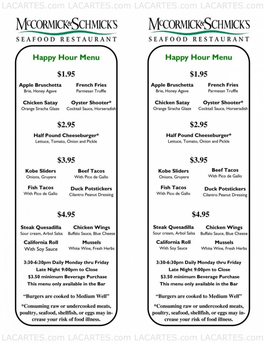  Pricelists of McCormick & Schmick's Seafood Restaurant  Phoenix 2575 E. Camelback Rd - Photo 4 of 4