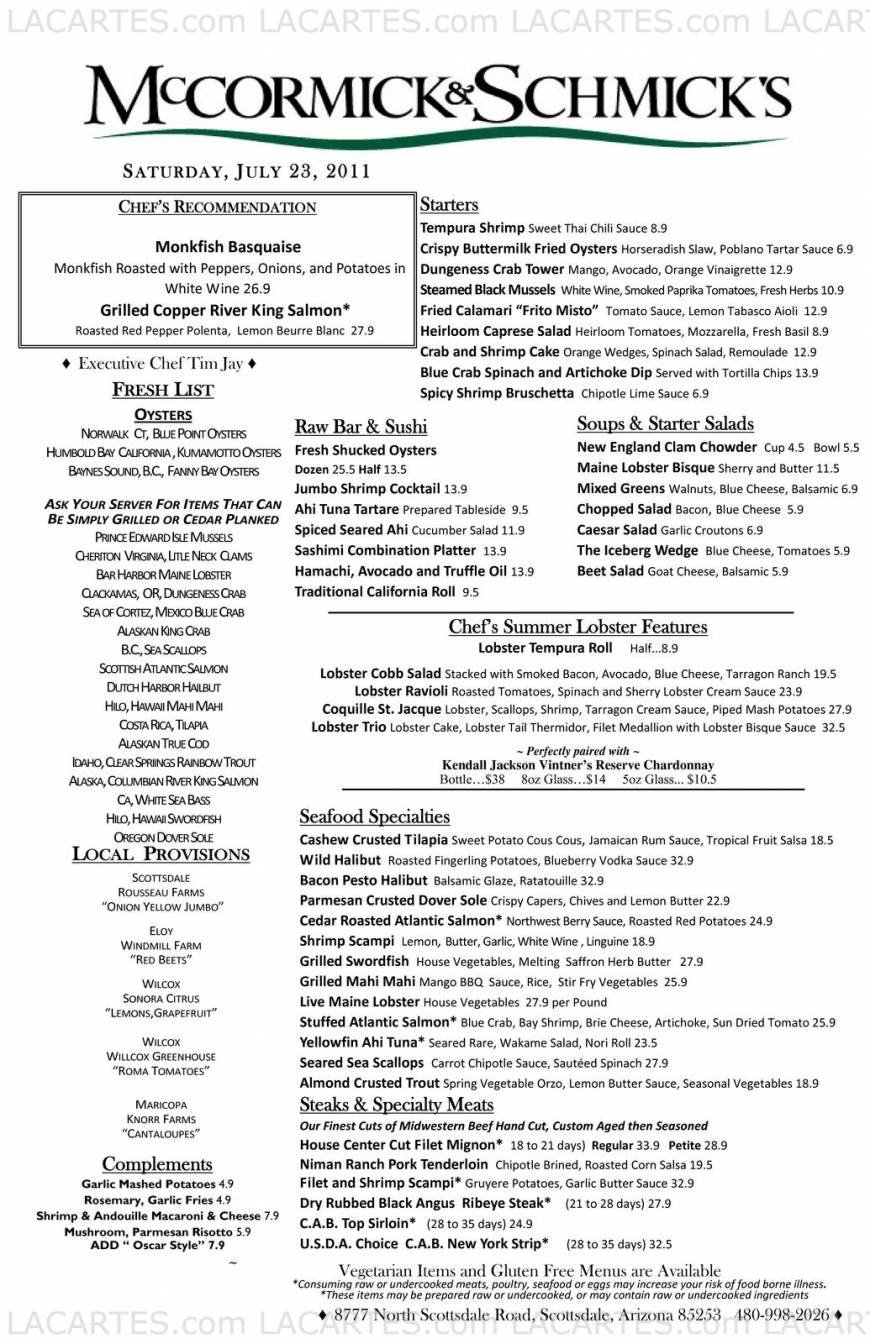  Pricelists of McCormick & Schmick's Seafood Restaurant Scottsdale 8777 North Scottsdale Road - Photo 5 of 9