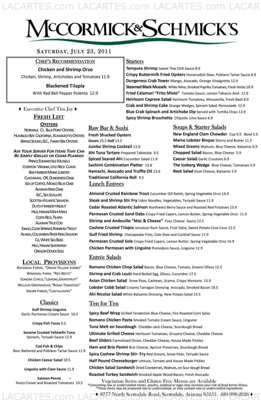  Pricelists of McCormick & Schmick's Seafood Restaurant Scottsdale 8777 North Scottsdale Road - Photo 8 of 9