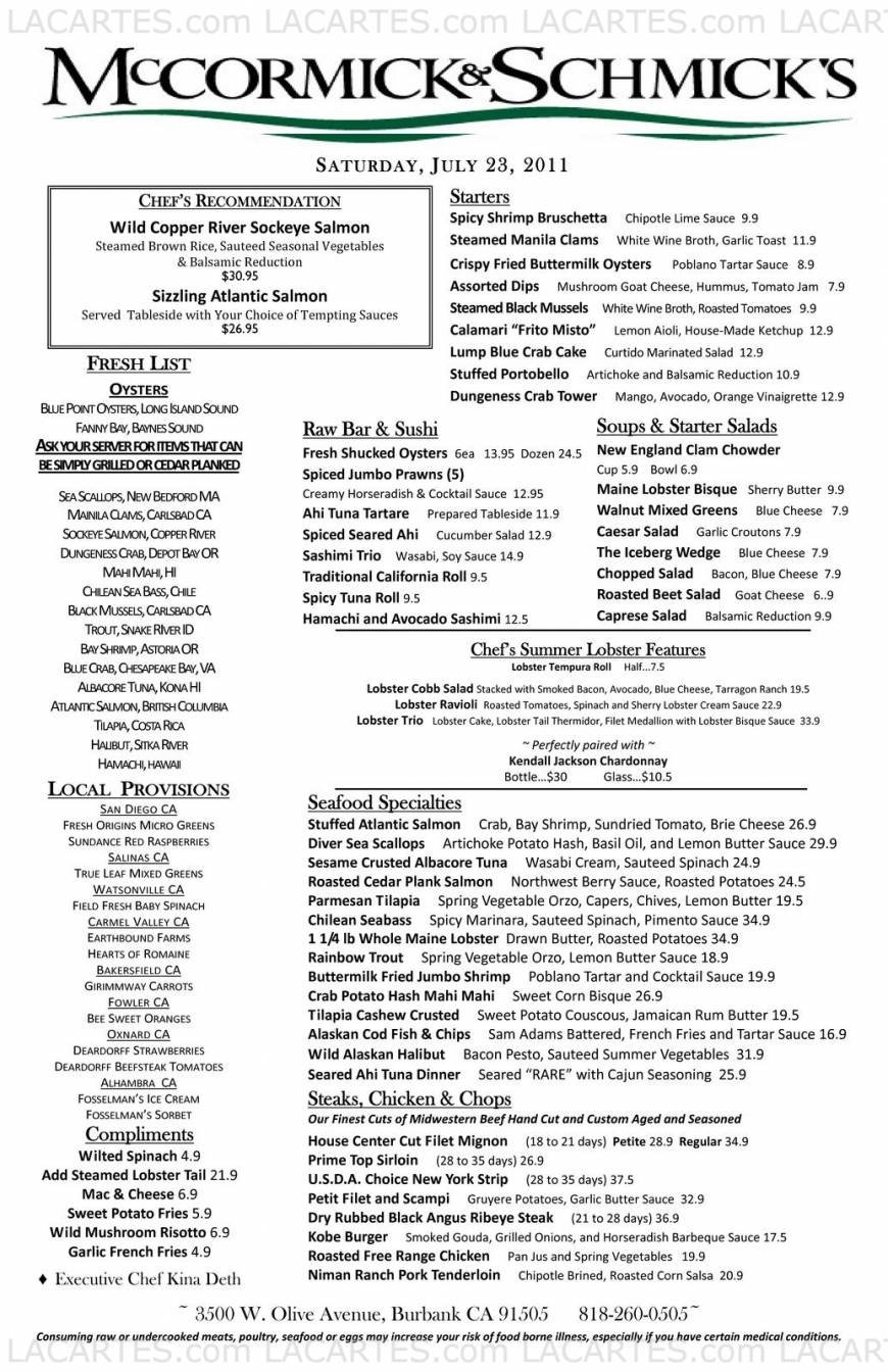  Pricelists of McCormick & Schmick's Seafood Restaurant Burbank 3500 W. Olive Ave. (Olive Ave. and Riverside Dr.) - Photo 4 of 9