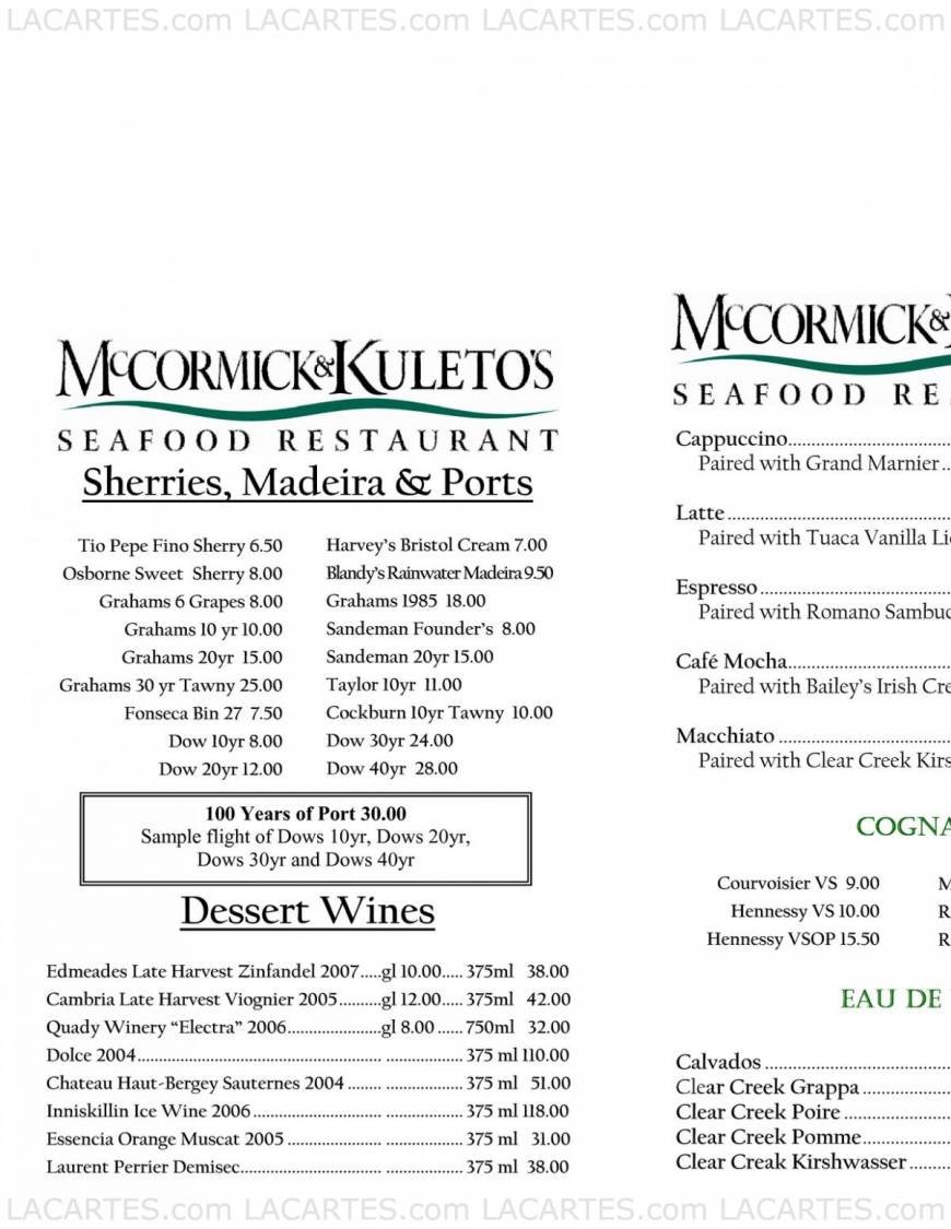  Pricelists of McCormick & Kuleto's Seafood Restaurant 900 North Point St. (Corner of Beach and Larkin) - Photo 15 of 22