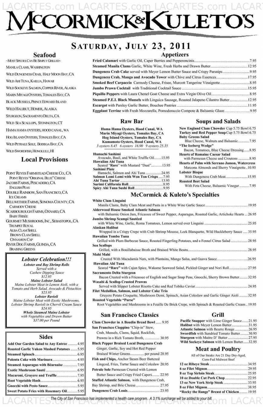  Pricelists of McCormick & Kuleto's Seafood Restaurant 900 North Point St. (Corner of Beach and Larkin) - Photo 14 of 22