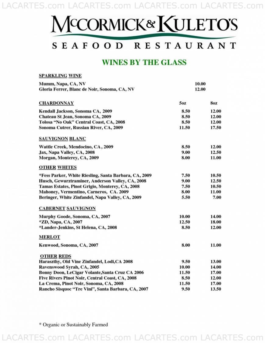  Pricelists of McCormick & Kuleto's Seafood Restaurant 900 North Point St. (Corner of Beach and Larkin) - Photo 10 of 22