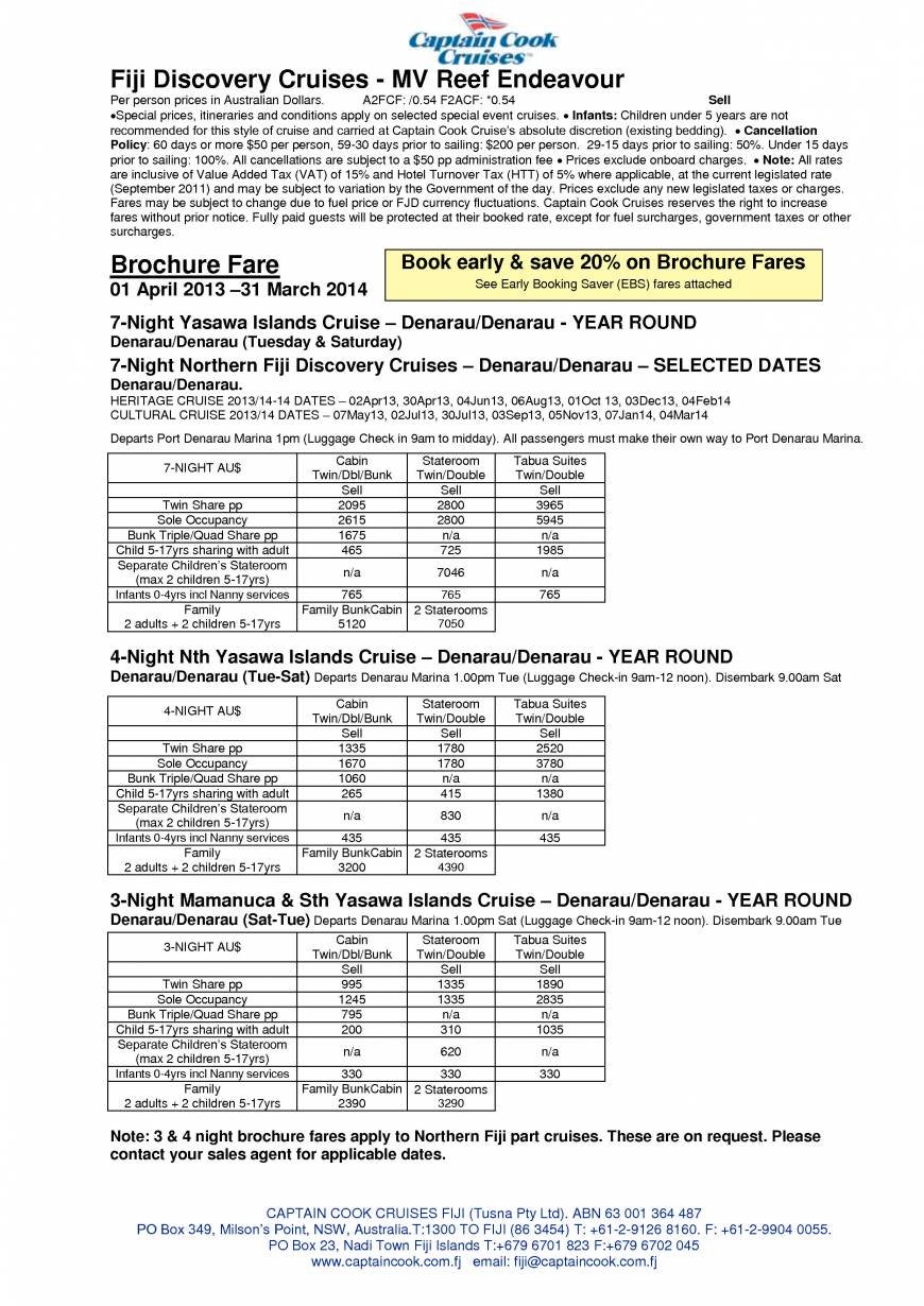 Pricelists of Captain Cook Cruises Fiji Denarau Marina - Photo 1 of 4