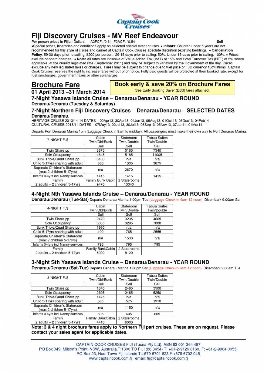  Pricelists of Captain Cook Cruises Fiji Denarau Marina - Photo 2 of 4