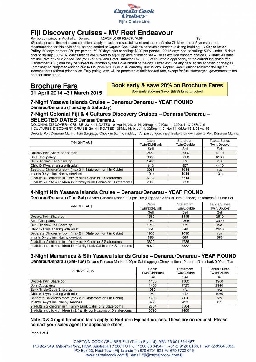  Pricelists of Captain Cook Cruises Fiji Denarau Marina - Photo 3 of 4