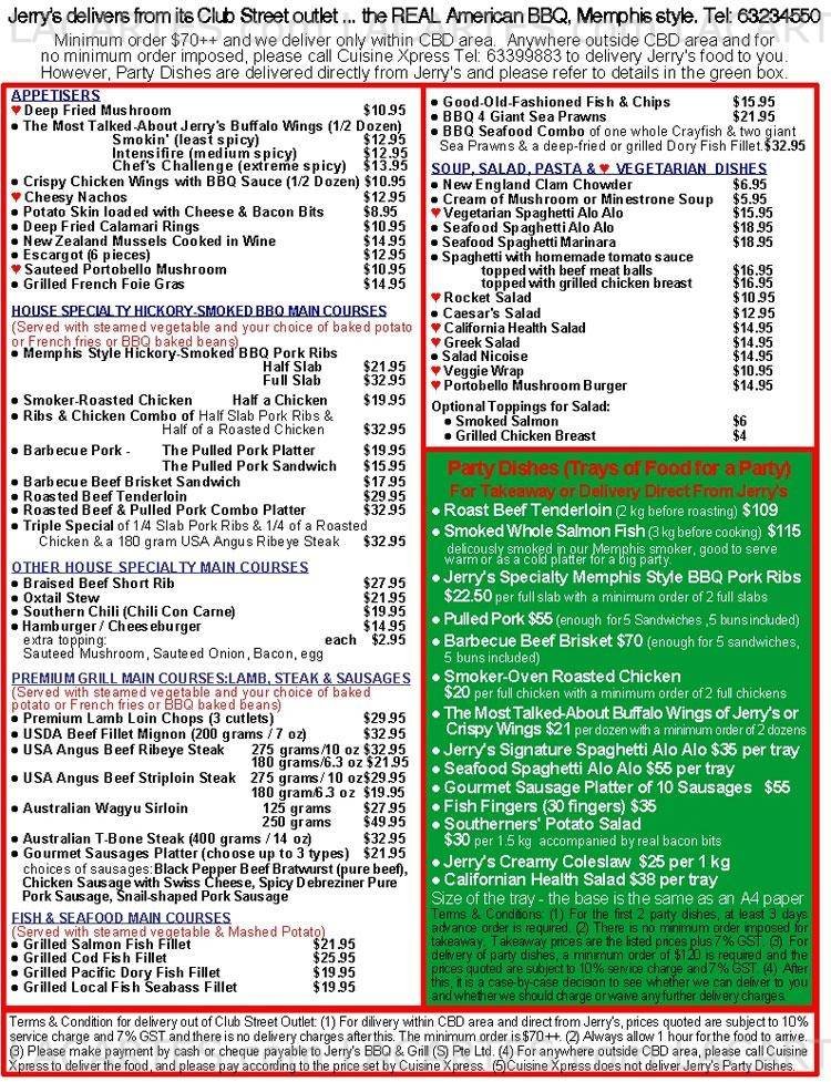  Pricelists of Jerry's BBQ and Grill @ Club Street 92 Club Street - Photo 1 of 6