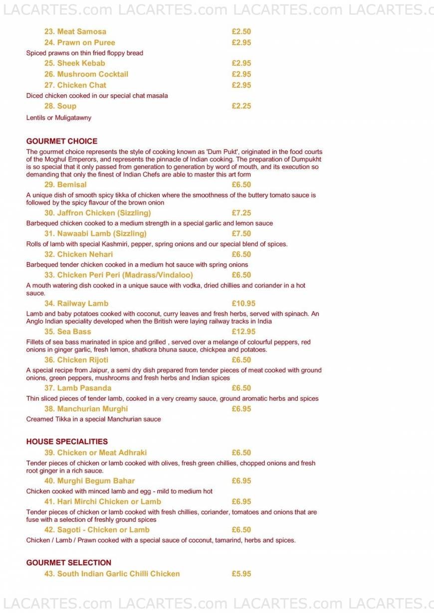  Pricelists of Raj Moni Indian Restaurant 10 Plaistow Lane - Photo 2 of 6