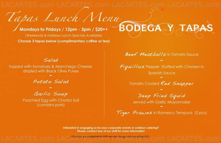  Pricelists of Bodega Y Tapas 442 Orchard Road - Photo 1 of 7