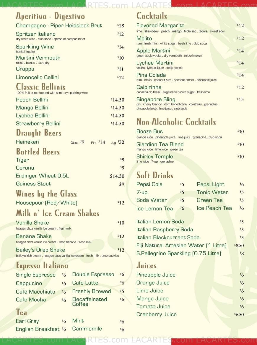  Pricelists of Pizzeria Giardino 30 Victoria Street - Photo 2 of 2