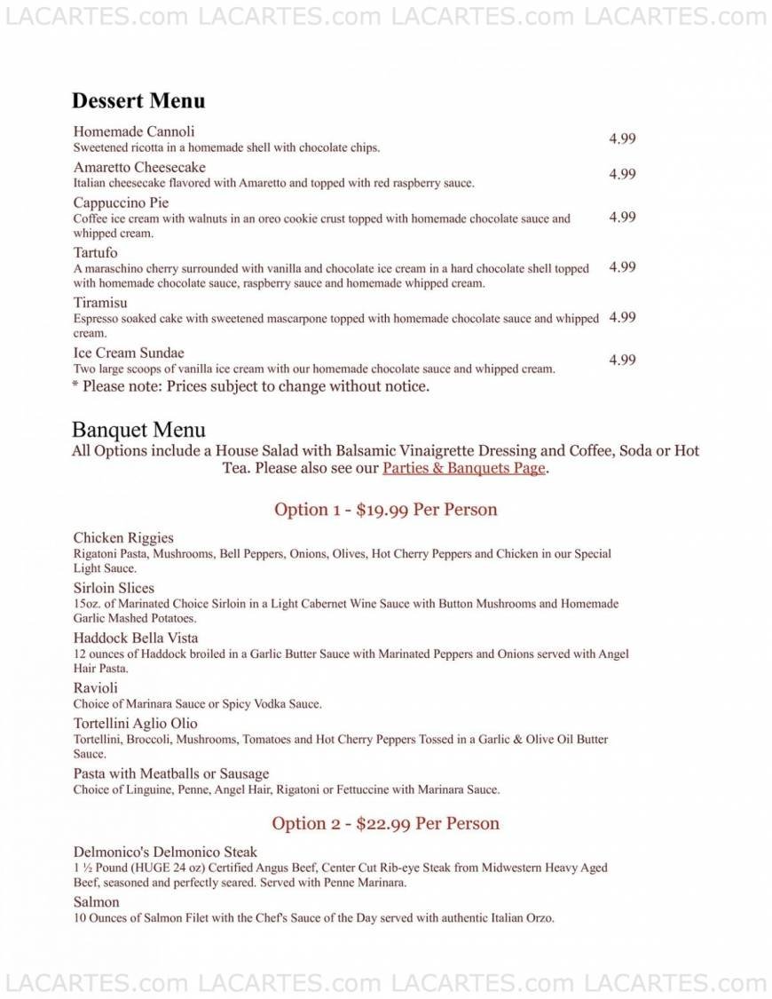  Pricelists of Delmonico's Italian Steakhouse 2950 Erie Blvd East - Photo 1 of 7
