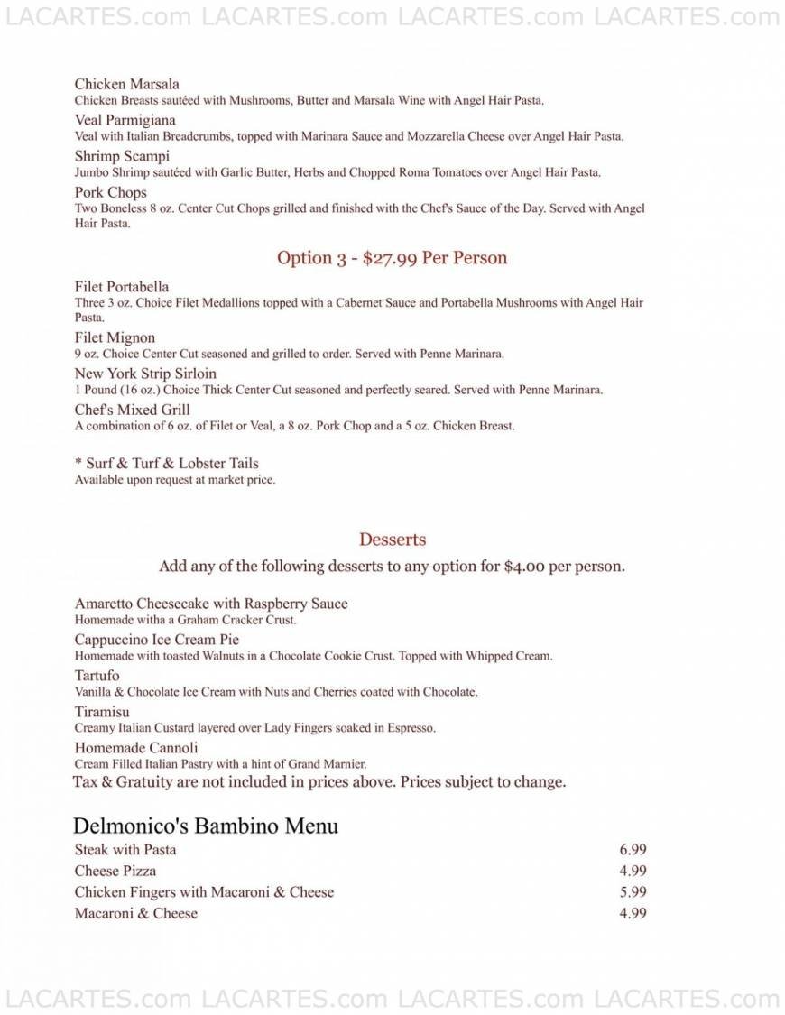  Pricelists of Delmonico's Italian Steakhouse 2950 Erie Blvd East - Photo 2 of 7
