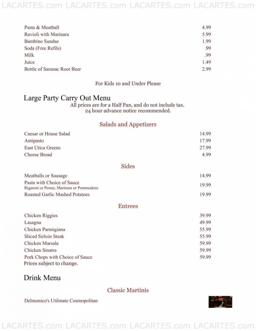  Pricelists of Delmonico's Italian Steakhouse 2950 Erie Blvd East - Photo 3 of 7