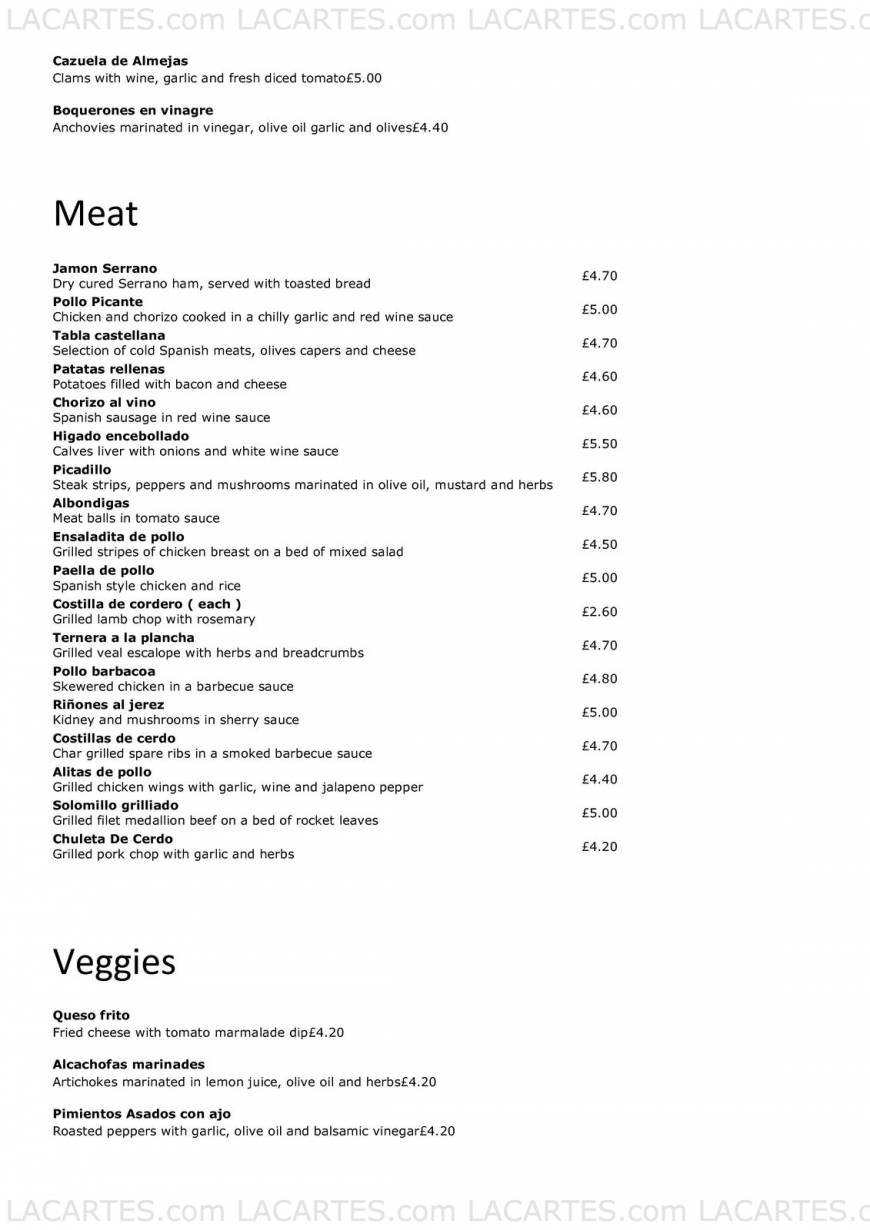  Pricelists of El Patio Tapas Bar & Restaurant Churchill Court, Westmoreland Place - Photo 4 of 5