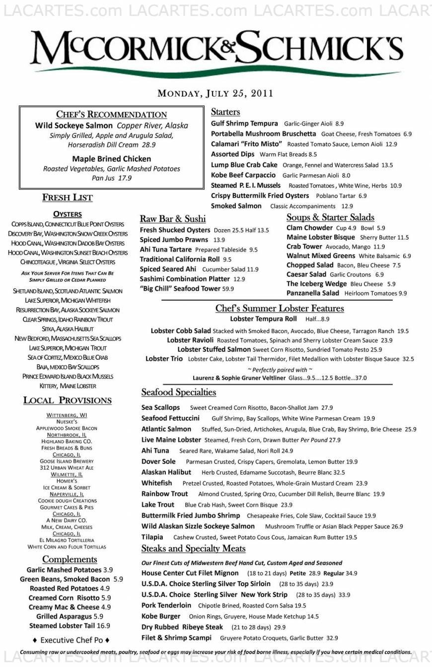  Pricelists of McCormick & Schmick's Seafood Restaurant - Chicago, IL (Wacker) One E. Wacker Dr. - Photo 10 of 18