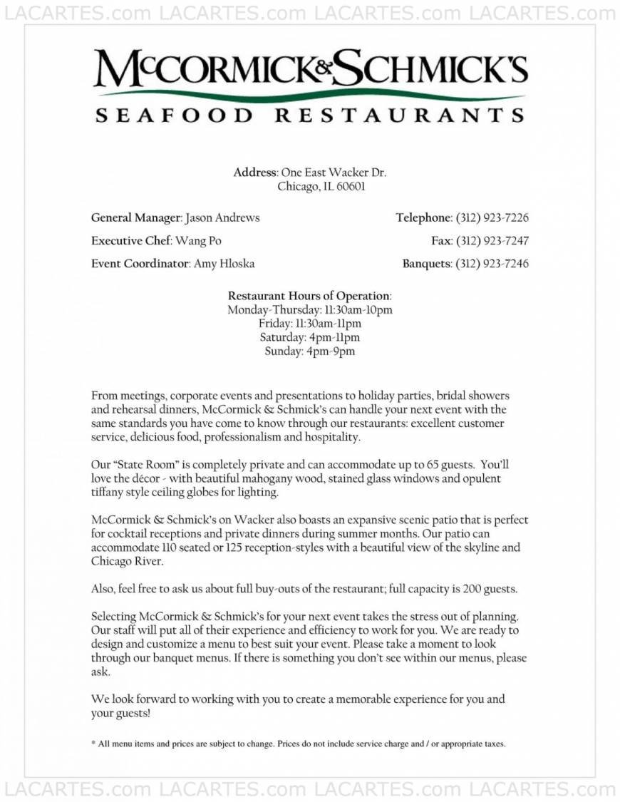  Pricelists of McCormick & Schmick's Seafood Restaurant - Chicago, IL (Wacker) One E. Wacker Dr. - Photo 13 of 18