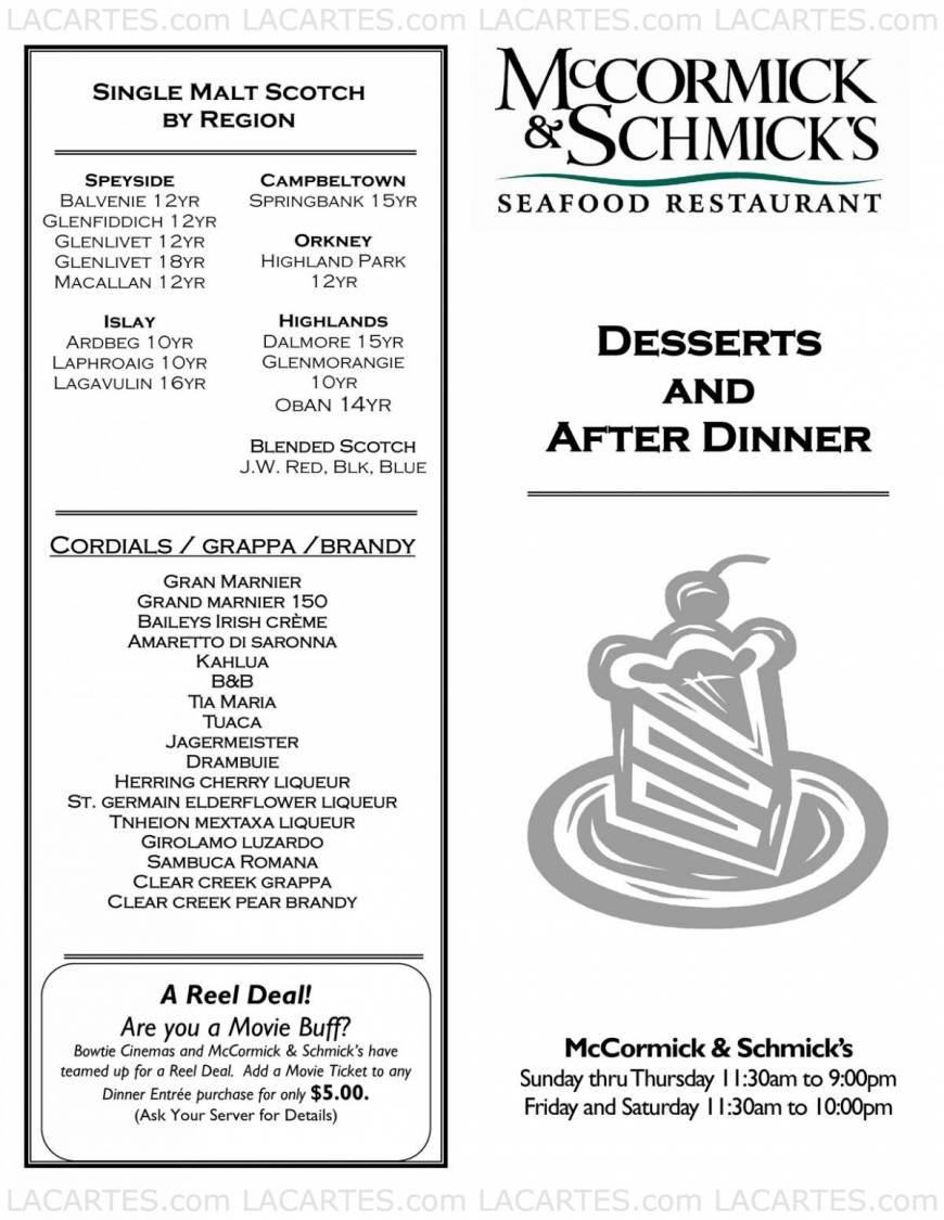  Pricelists of McCormick & Schmick's Seafood Restaurant - Annapolis, MD 2100 Annapolis Mall - Photo 1 of 8