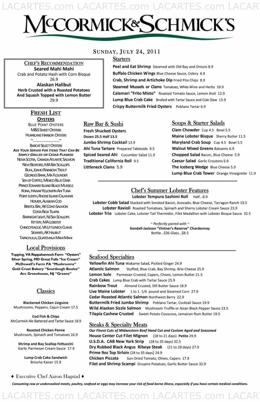 Pricelists of McCormick & Schmick's Seafood Restaurant - Annapolis, MD 2100 Annapolis Mall - Photo 3 of 8